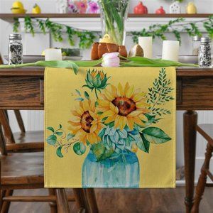Sunflower Hello Sunshine Summer Table Runner, Home Decor 13 x 72 Inch